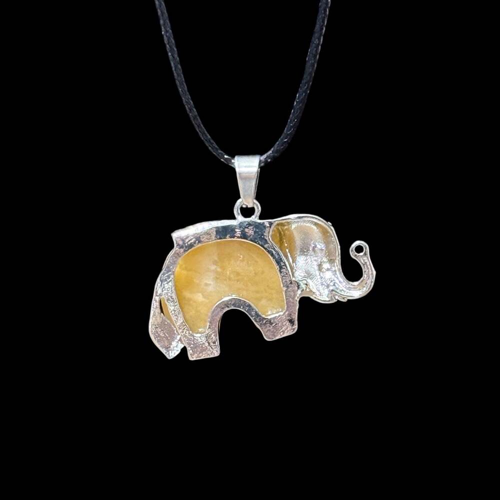 Yellow Aventurine Traveling Elephant Pendant Black Cord Necklace - Picture 2 of 4